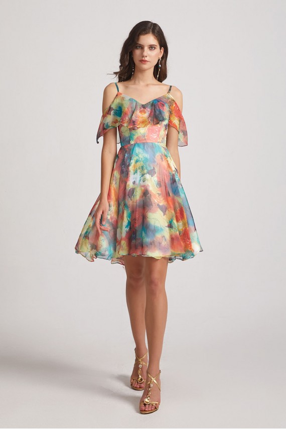 Colourful Short Floral Printed Bridesmaid Dresses