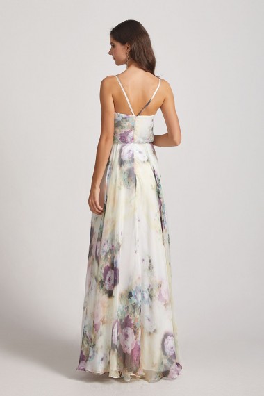 V-Neck Spaghetti Straps Floral Bridesmaid Dresses