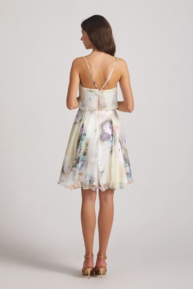 Floral-Print Slender Straps Short Bridesmaid Dresses