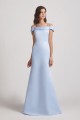 Cold Shoulder Blue Satin Long Trumpet Bridesmaid Dresses