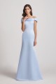 Cold Shoulder Blue Satin Long Trumpet Bridesmaid Dresses