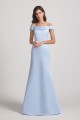 Cold Shoulder Blue Satin Long Trumpet Bridesmaid Dresses