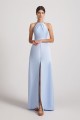 Jewel Keyhole Satin Floor Length Bridesmaid Dresses with Front Slit