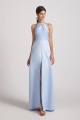 Jewel Keyhole Satin Floor Length Bridesmaid Dresses with Front Slit