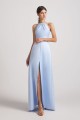 Jewel Keyhole Satin Floor Length Bridesmaid Dresses with Front Slit