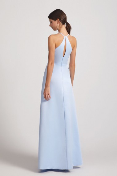 Jewel Keyhole Satin Floor Length Bridesmaid Dresses with Front Slit