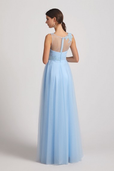 A-Line V-Neck Long Tulle Bridesmaid Dresses with Straps
