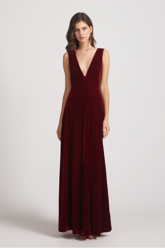 Bold Velvet Bridesmaid Dress with Daring Deep V Neck