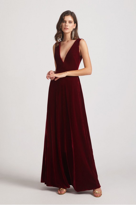 Bold Velvet Bridesmaid Dress with Daring Deep V Neck