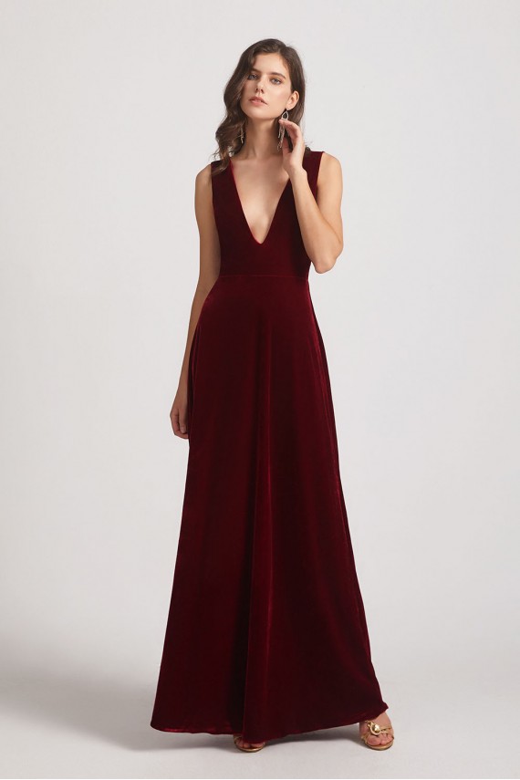 Bold Velvet Bridesmaid Dress with Daring Deep V Neck