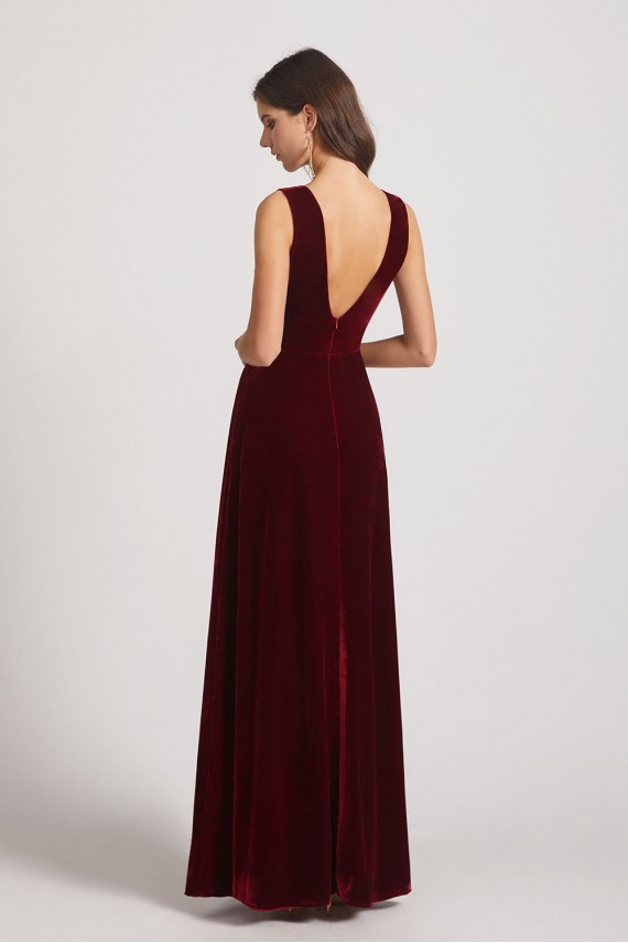Bold Velvet Bridesmaid Dress with Daring Deep V Neck