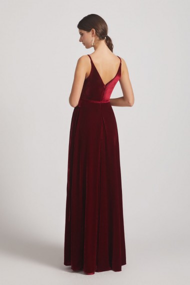 Spaghetti Straps Velvet Faux Wrap Bridesmaid Dresses with Waist Tie