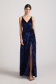 Velvet Floral Pattern Bridesmaid Dresses with V-Neck and Straps