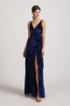 Velvet Floral Pattern Bridesmaid Dresses with V-Neck and Straps