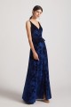 Velvet Floral Pattern Bridesmaid Dresses with V-Neck and Straps