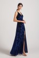 Velvet Floral Pattern Bridesmaid Dresses with V-Neck and Straps