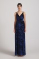 Velvet Floral Pattern Bridesmaid Dresses with V-Neck and Straps