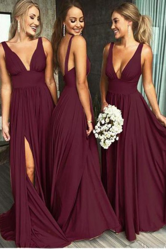 Burgundy Gold Long Spandex Sexy Bridesmaid Dress