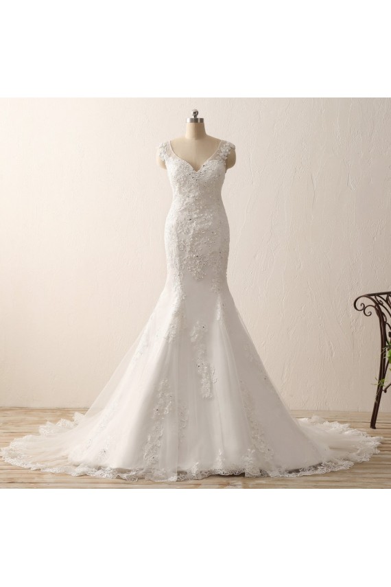Ivory Sweetheart Straps Lace Mermaid Wedding Dresses with Sweep Train
