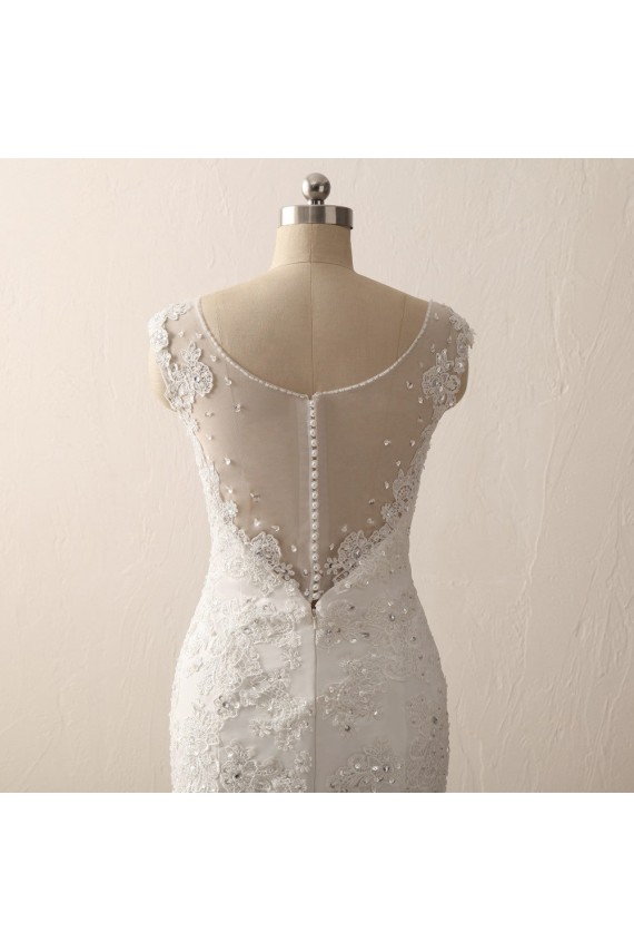 Ivory Sweetheart Straps Lace Mermaid Wedding Dresses with Sweep Train