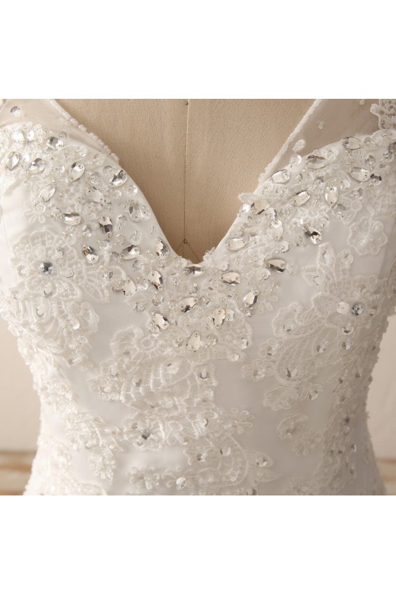 Ivory Sweetheart Straps Lace Mermaid Wedding Dresses with Sweep Train