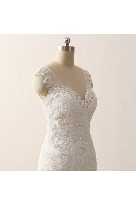 Ivory Sweetheart Straps Lace Mermaid Wedding Dresses with Sweep Train