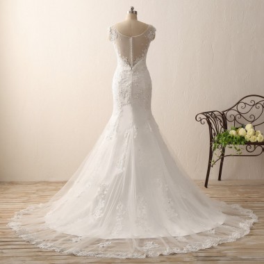 Ivory Sweetheart Straps Lace Mermaid Wedding Dresses with Sweep Train