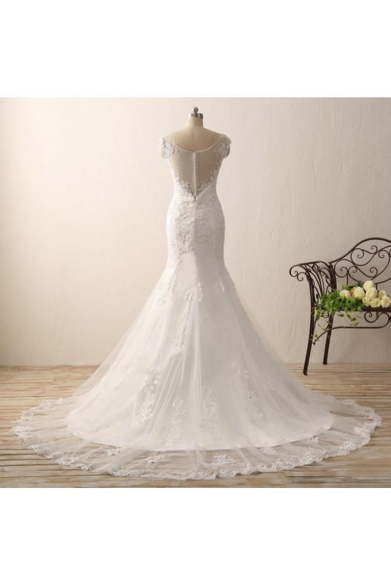 Ivory Sweetheart Straps Lace Mermaid Wedding Dresses with Sweep Train