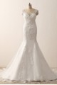 Ivory Sweetheart Straps Lace Mermaid Wedding Dresses with Sweep Train
