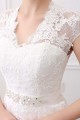 Ivory V-Neck Cap Sleeves Belt Mermaid Vintage Lace Wedding Dresses