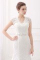 Ivory V-Neck Cap Sleeves Belt Mermaid Vintage Lace Wedding Dresses