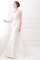 Ivory V-Neck Cap Sleeves Belt Mermaid Vintage Lace Wedding Dresses