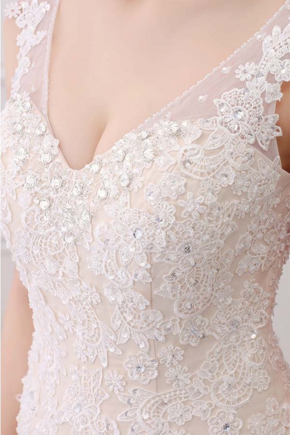 Mermaid V-neck Lace Ivory & Champagne Wedding Dresses