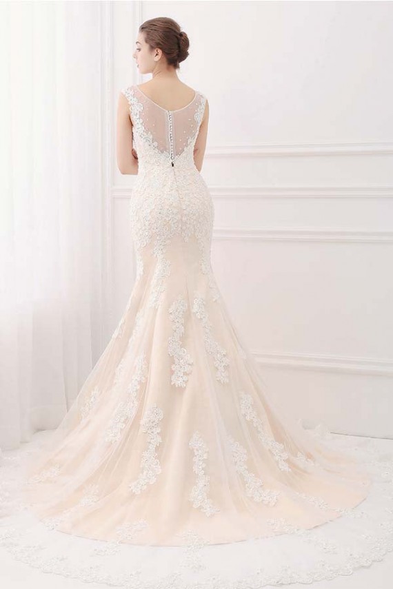 Mermaid V-neck Lace Ivory & Champagne Wedding Dresses