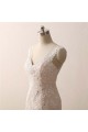 Sleeveless V-neck Mermaid Ivory Lace Over Champagne Wedding Dresses with Sweep Train