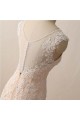 Sleeveless V-neck Mermaid Ivory Lace Over Champagne Wedding Dresses with Sweep Train