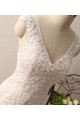 Sleeveless V-neck Mermaid Ivory Lace Over Champagne Wedding Dresses with Sweep Train