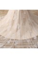 Sleeveless V-neck Mermaid Ivory Lace Over Champagne Wedding Dresses with Sweep Train