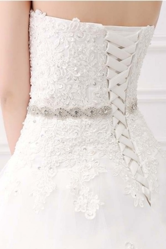 Strapless Sweetheart Belt Lace Ball Gown Wedding Dresses