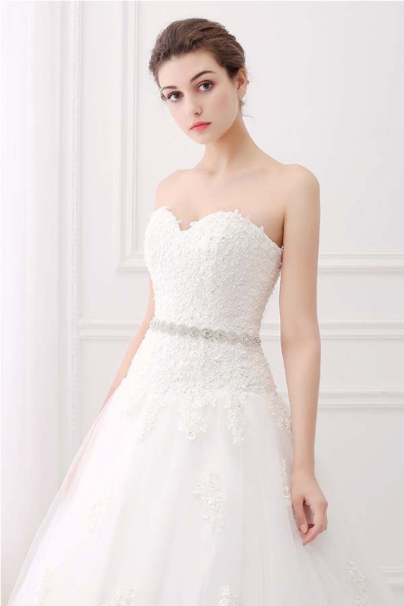 Strapless Sweetheart Belt Lace Ball Gown Wedding Dresses