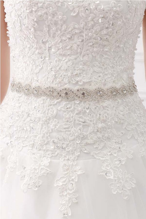 Strapless Sweetheart Belt Lace Ball Gown Wedding Dresses