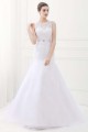 White Jewel Sleeveless Mermaid Lace Wedding Dresses With Belt