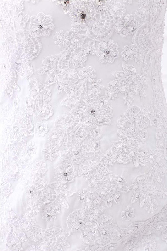 White V-Neck Sleeveless Mermaid Lace Beaded Rhinestones Wedding Dresses