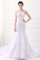 White V-Neck Sleeveless Mermaid Lace Beaded Rhinestones Wedding Dresses
