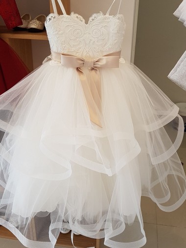 Ivory Ball Gown High Neck Floor Length Flower Girl Dress
