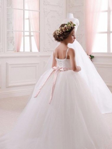 Ivory Ball Gown Sweetheart Chapel Train Sleeveless Flower Girl Dress