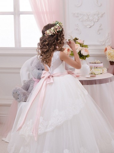 Ivory Ball Gown Sweetheart V-Back Sleeveless Flower Girl Dress