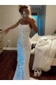 Long Sheath Spaghetti Straps Sleeveless Sweep Train Velvet Sequin Prom Dress