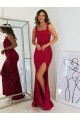 Burgundy Sheath Square Sleeveless Long Floor Length Velvet Sequin Prom Dress