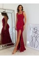 Burgundy Sheath Square Sleeveless Long Floor Length Velvet Sequin Prom Dress